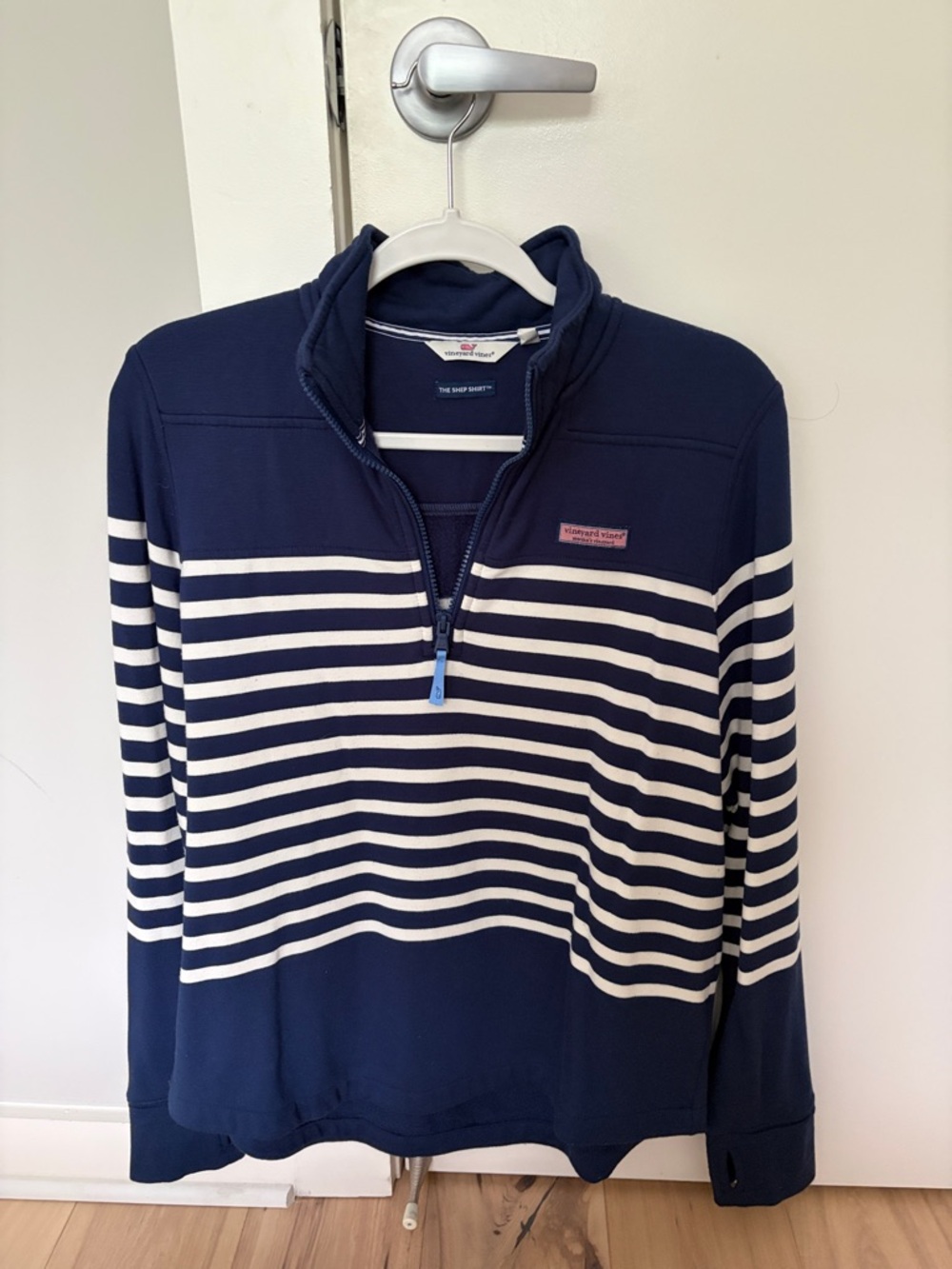 Vineyard Vines Women’s the Shep Shirt Navy and White Striped Half-Zip Sweater